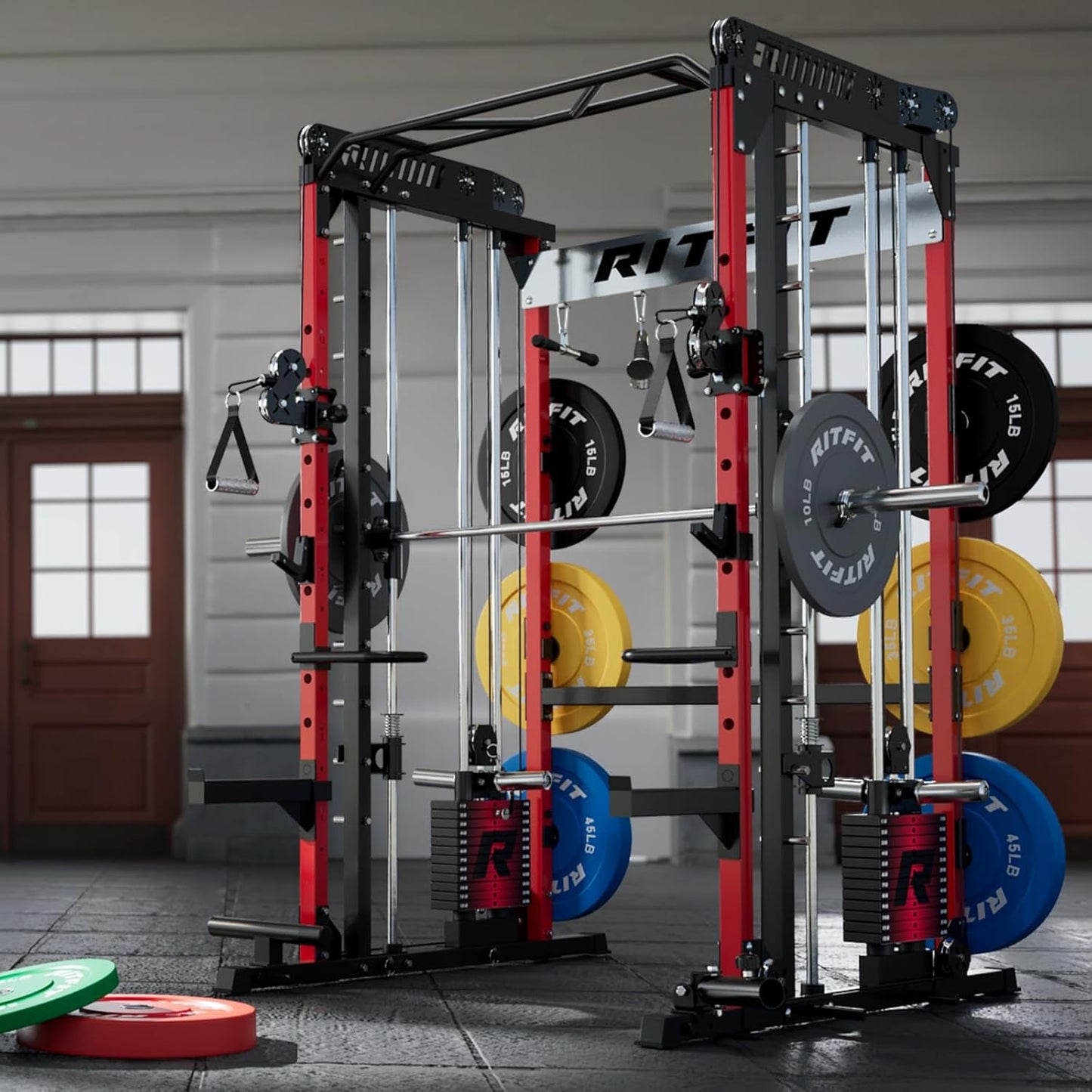 RitFit M1 & M1 Pro Smith Machine with Cable Crossover System, Multi-Function Squat Rack Power Cage for Home Gym, Power Rack and Packages