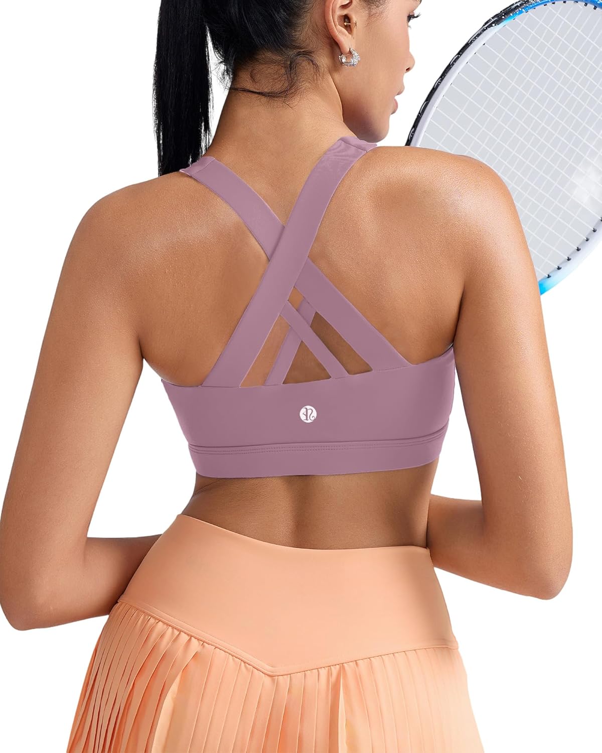 RUNNING GIRL Sports Bra for Women, Criss-Cross Back Padded Strappy Sports Bras Medium Support Yoga Bra with Removable Cups