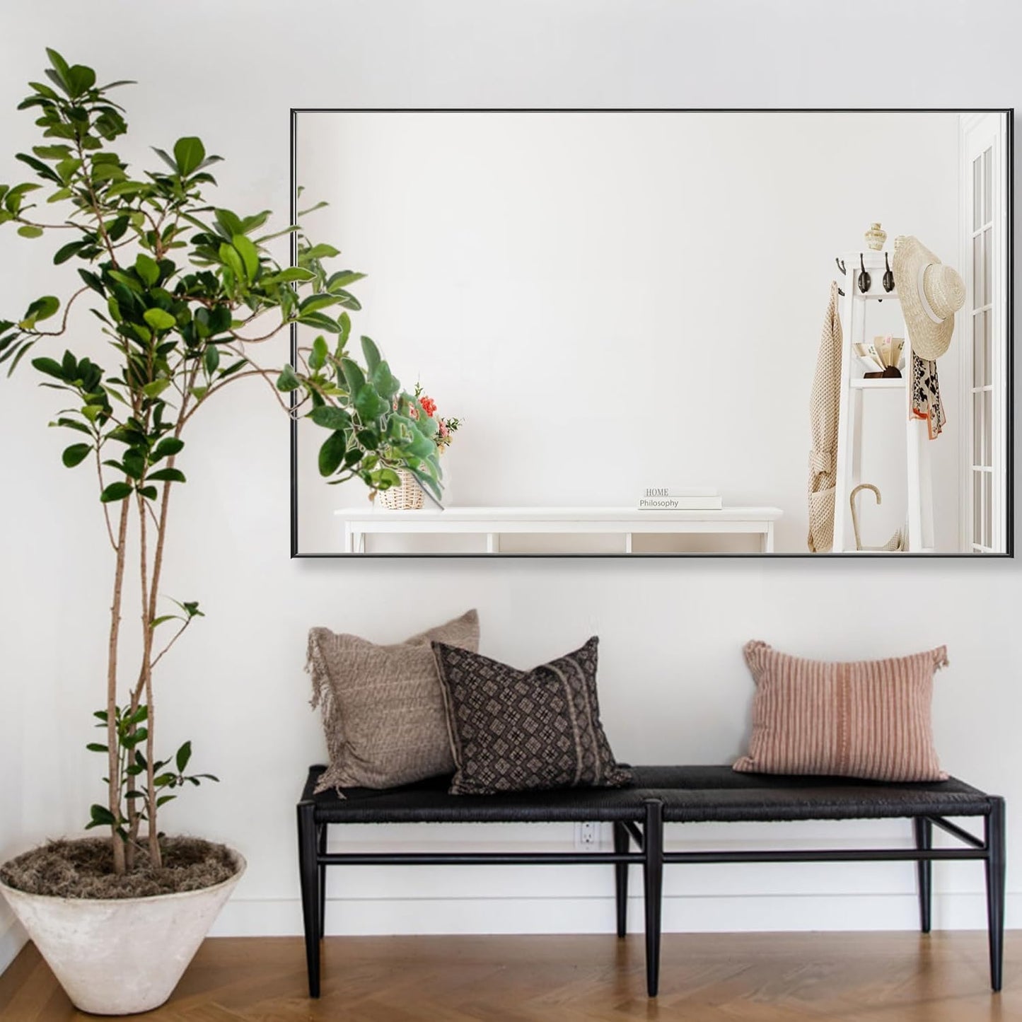 27x40 Inch Black Bathroom Mirror for Wall, Aluminum Frame Rectangle Rectangular Vanity Mirror, Modern Large for Bedroom, Living Room, Horizontal or Vertical