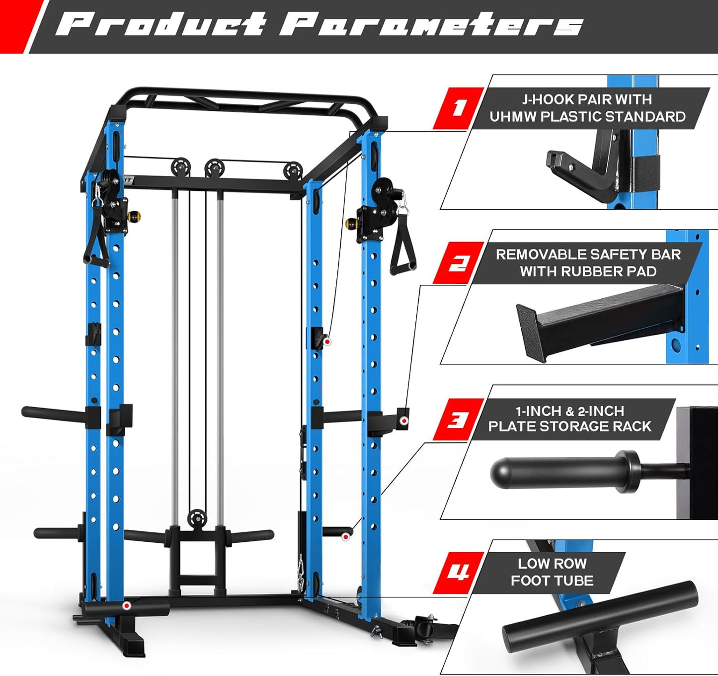 RitFit Multi-Function Squat Rack Power Cage PPC03 with Cable Crossover System, 1000LBS Capacity Power Rack and Packages with Optional Weight Bench, Barbell Weight Set, for Garage Workout & Home Gym