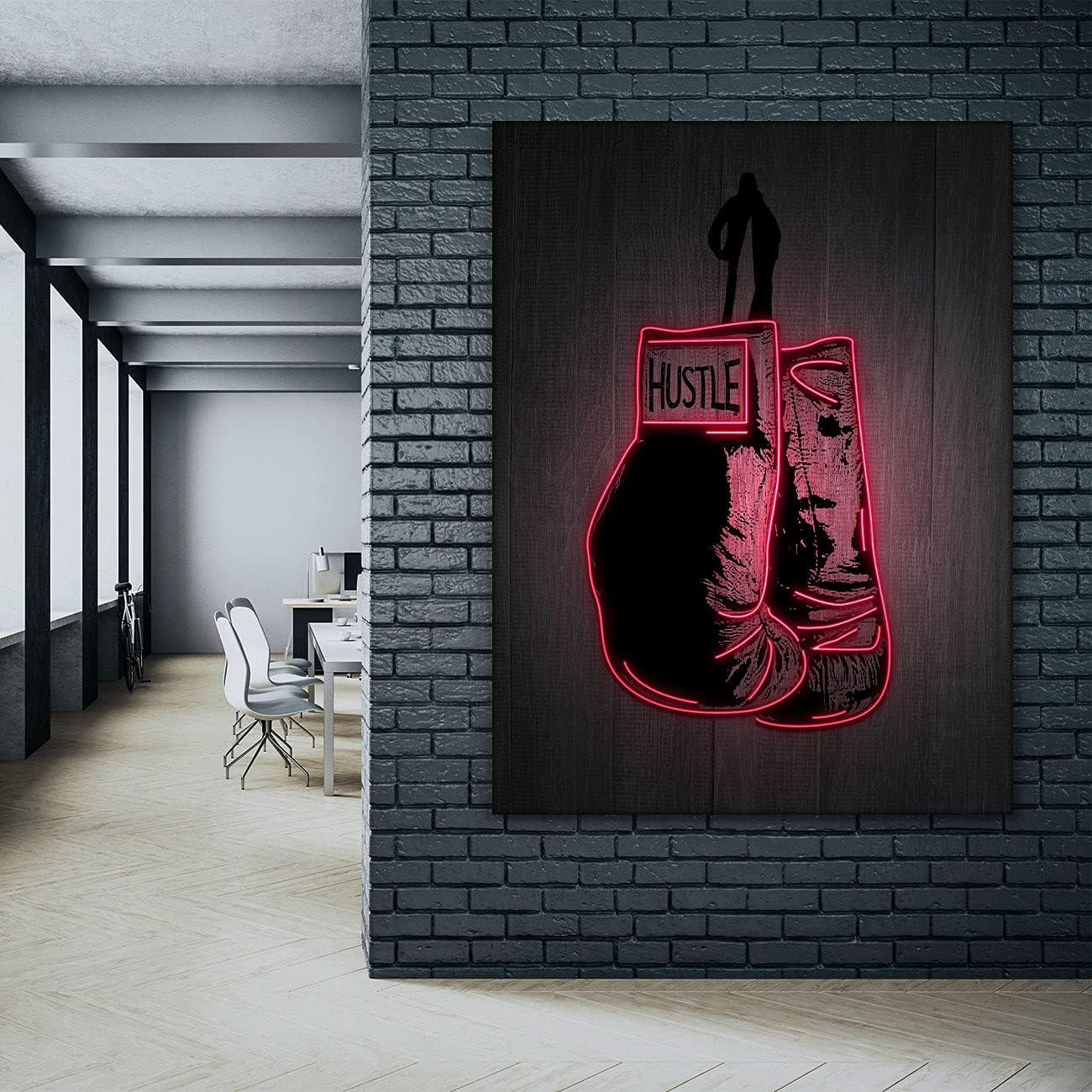 Boxing Gloves Neon Canvas Print Motivational Canvas Print Wall Art Office Decor, Entrepreneur Motivation, Hustle Artwork, Boxing Neon Print, Fighter Gym Sign, Hustler Art Neon Sign (48" x 36")