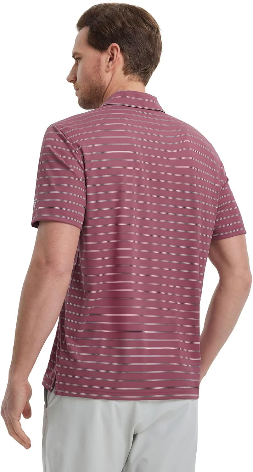 M MAELREG Mens Striped Golf Shirts Short Sleeve Silk-Like Touch Water-Resistant Breathable Soft Collared Polo Shirts for Men