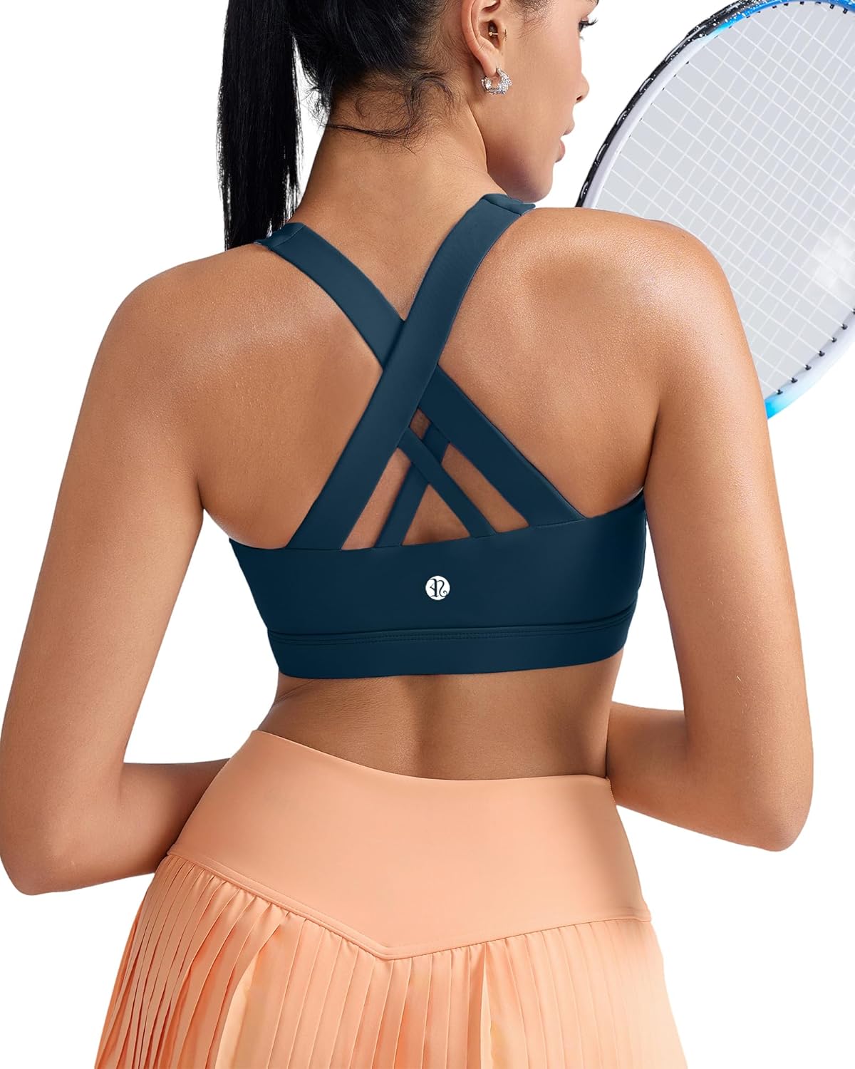 RUNNING GIRL Sports Bra for Women, Criss-Cross Back Padded Strappy Sports Bras Medium Support Yoga Bra with Removable Cups