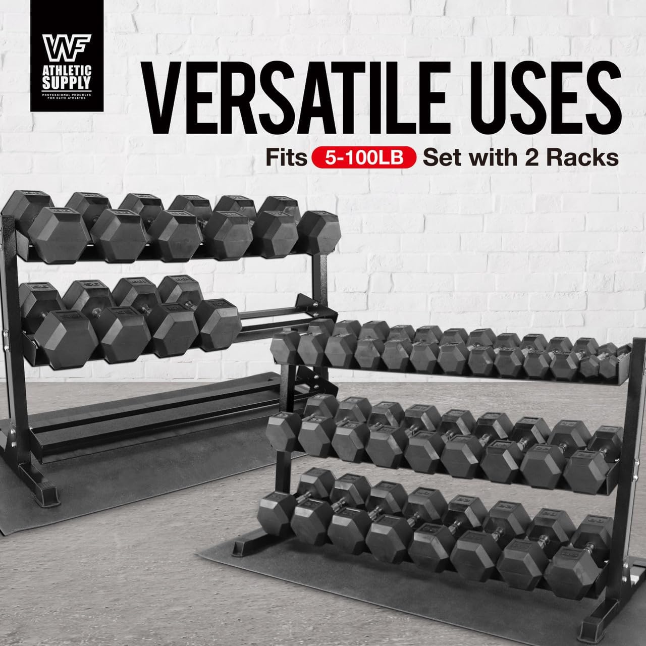 WF Athletic Supply Heavy-Duty Dumbbell Rack Stand, Weight Rack for Home Gym, Weight Holder, Available Sizes for Storage 5-50LB or 5-75LB Dumbbell Pairs, Black/Red/Green/Blue, RACK ONLY