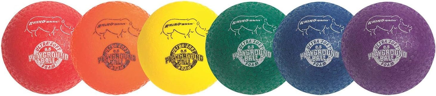 Champion Sports Super Soft Playground Ball Set – Rhino Skin® Foam Inflatable Balls for Indoor & Outdoor Play Durable, Lightweight & Safe for All Ages, Set of 6 with Pump & Mesh Bag