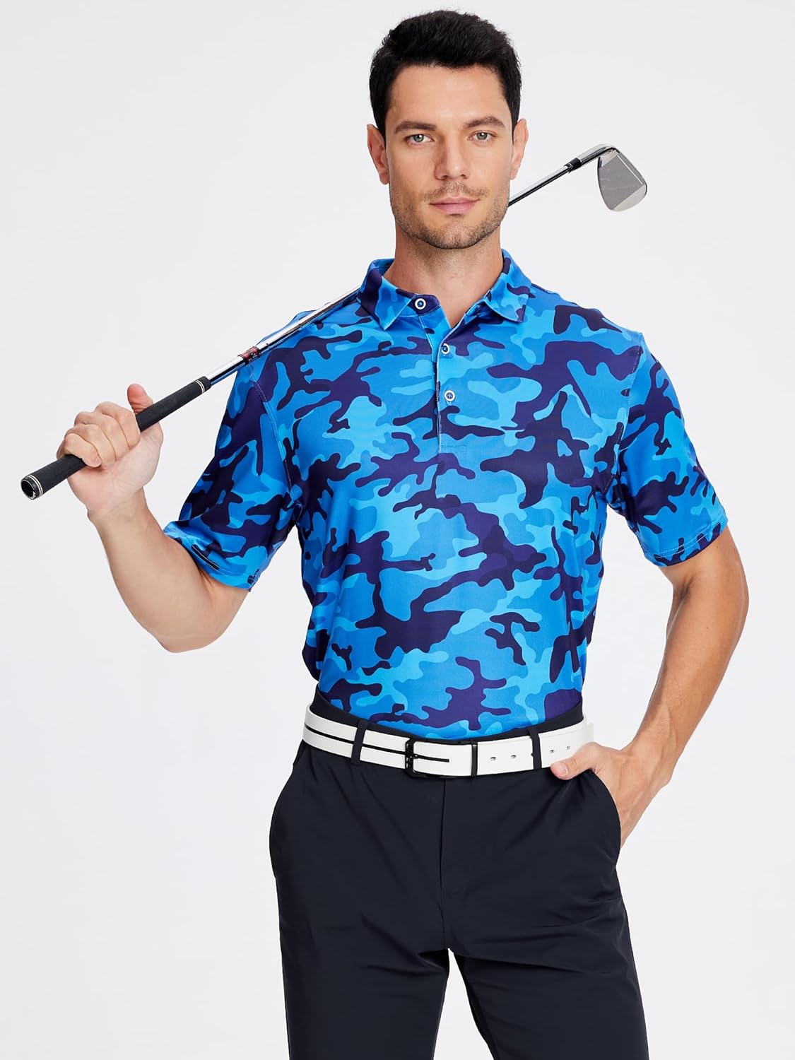 SAMERM Golf Shirts for Men Super Stretch Jacquard Dry Fit Golf Polo Moisture Wicking Short Sleeve Polo Shirts for Men