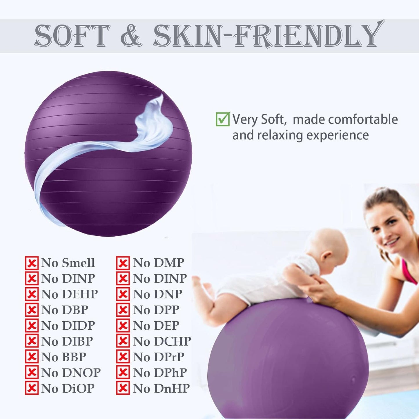 Soft Exercise Ball, Anti-Burst Yoga Ball Chair Supports 2200lbs, Stability Swiss Ball w/Pump for Pregnancy Birthing, Excersize, Workout, Fitness, Balance, Gym, Physio, Abs (Office & Home & School)