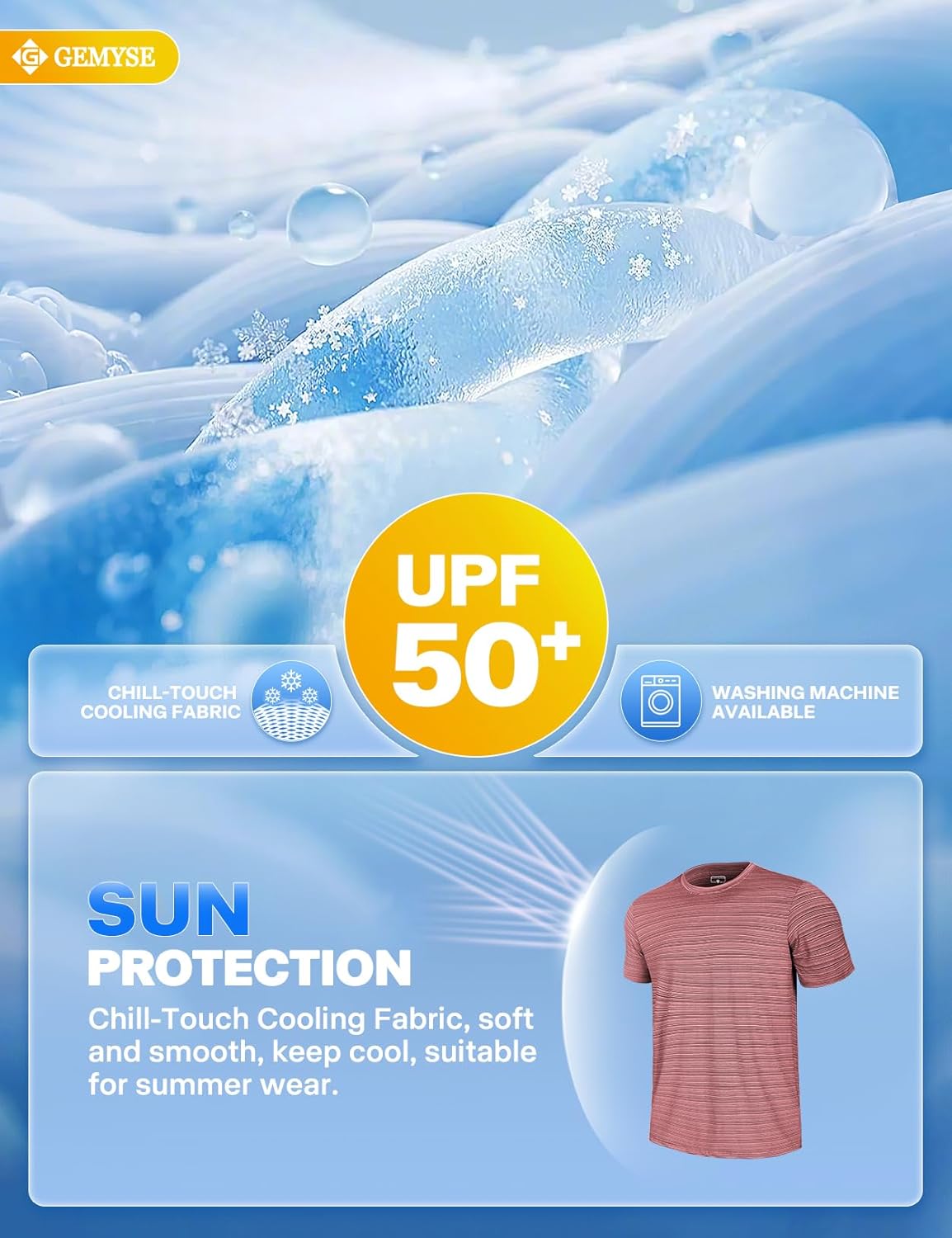 GEMYSE Men's Running Short Sleeve Shirt Sun Protection Quick Dry Moisture Wicking T-Shirts UPF 50+ for Workout