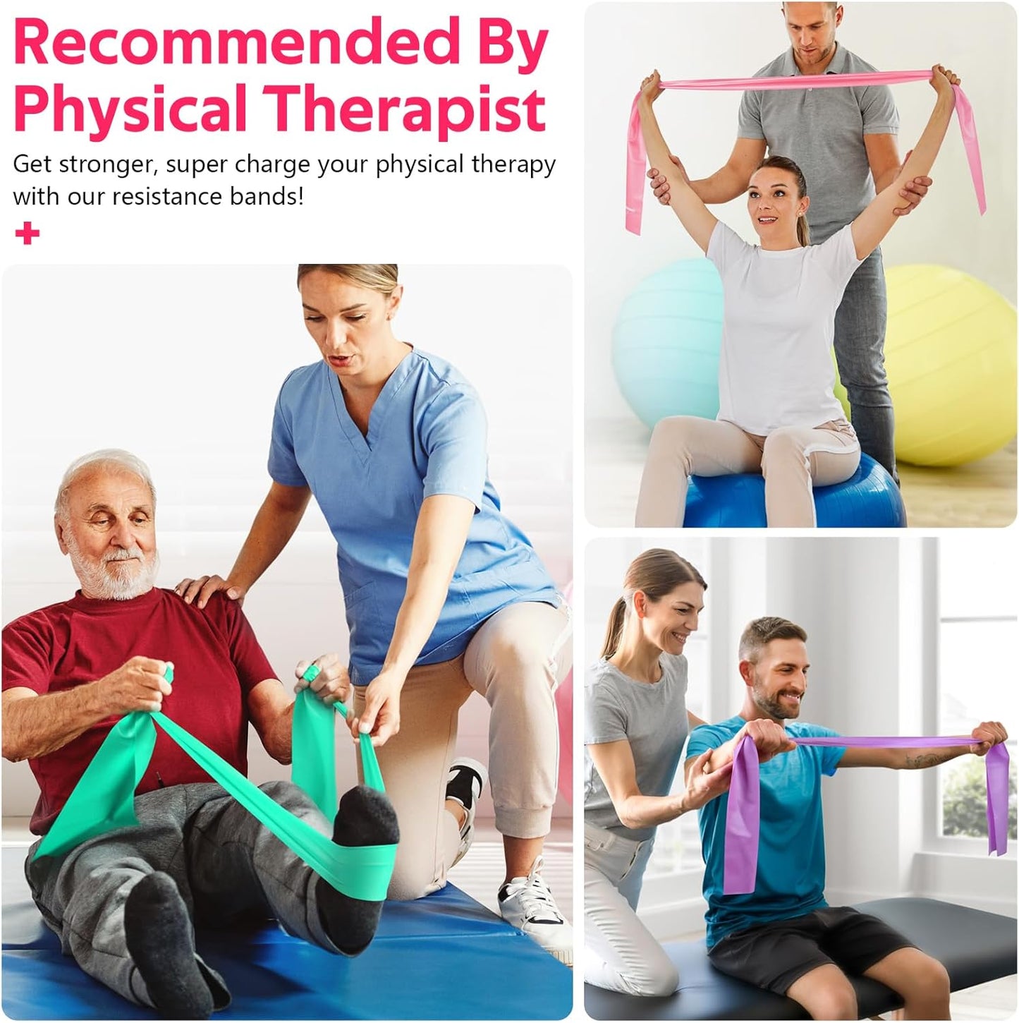 Resistance Bands for Working Out, Exercise Bands for Physical Therapy, Stretch, Recovery, Pilates, Rehab, Strength Training and Yoga Starter Set