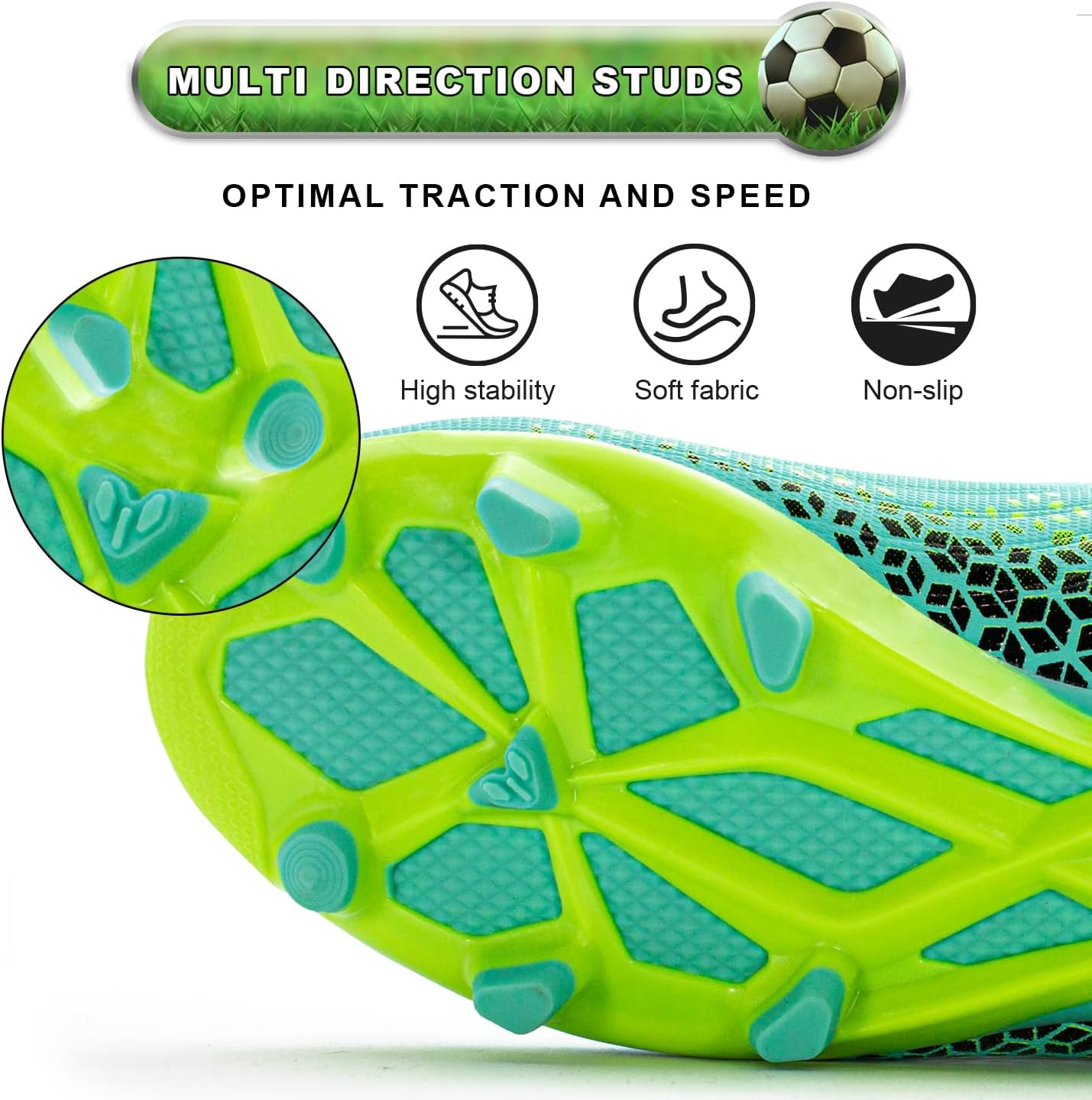 RUNIC Kids Soccer Cleats for Boys and Girls - Small and Big Kid Athletic Outdoor Football Shoes - Firm Ground - Hook and Loop Closure - Black/Gold