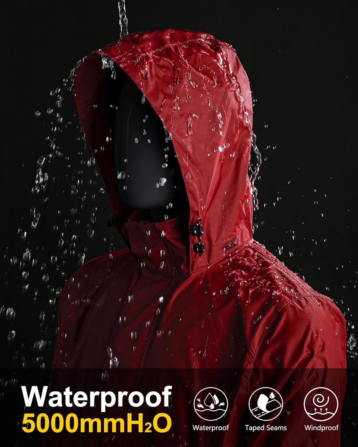 33,000ft Packable Rain Jacket Men's Lightweight Waterproof Rain Shell Jacket Raincoat with Hood for Golf Cycling Windbreaker