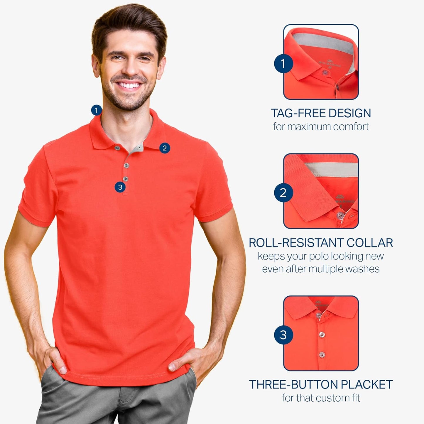 Mio Marino Golf Polo Shirts for Men - Dry Fit - Ultra-Thin Breathable Fabric