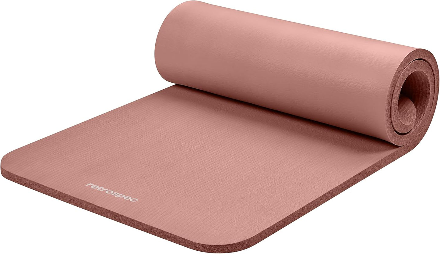 Retrospec Solana Yoga Mat 1" Thick With Nylon Carry Strap for Men & Women - Non Slip Exercise Mat for Home Yoga, Pilates, Stretching, Floor & Fitness Workouts