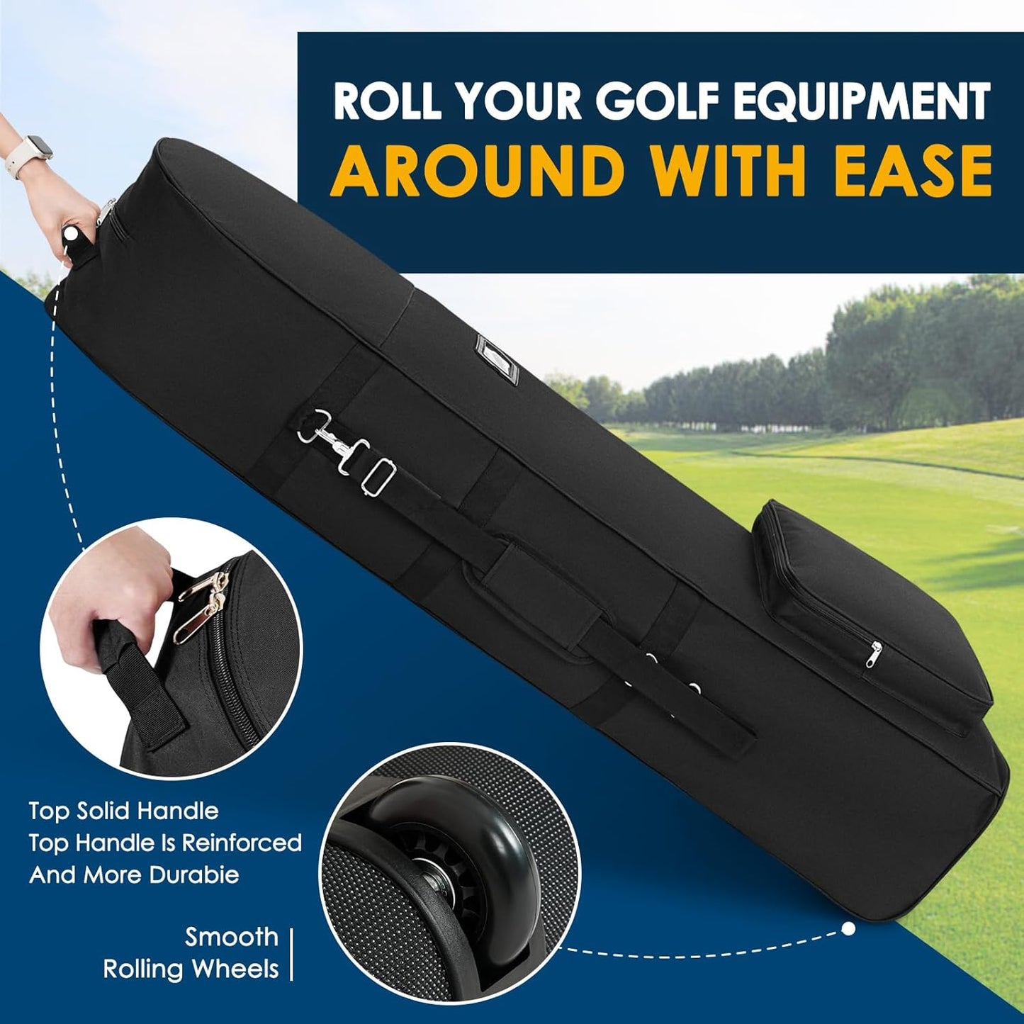Golf Travel Bags for Airlines with Adjustable Support Rod and Detachable Shoulder Straps, Soft Foldable Golf Club Travel Covers, 900D Heavy Duty Oxford