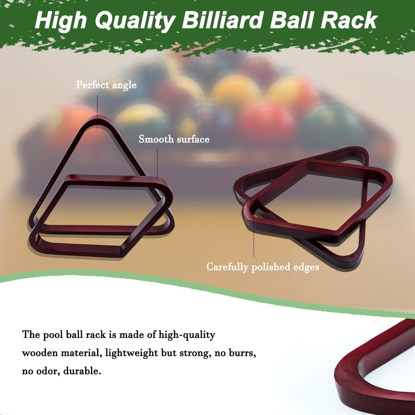 23 Pcs Wooden Pool Triangle Rack, Pool Table Accessories with Pool Table Brush for Felt, 2-1/4" Pool Ball Holder, Billiard Magic Ball Rack Billiard Accessories (Wine Red)
