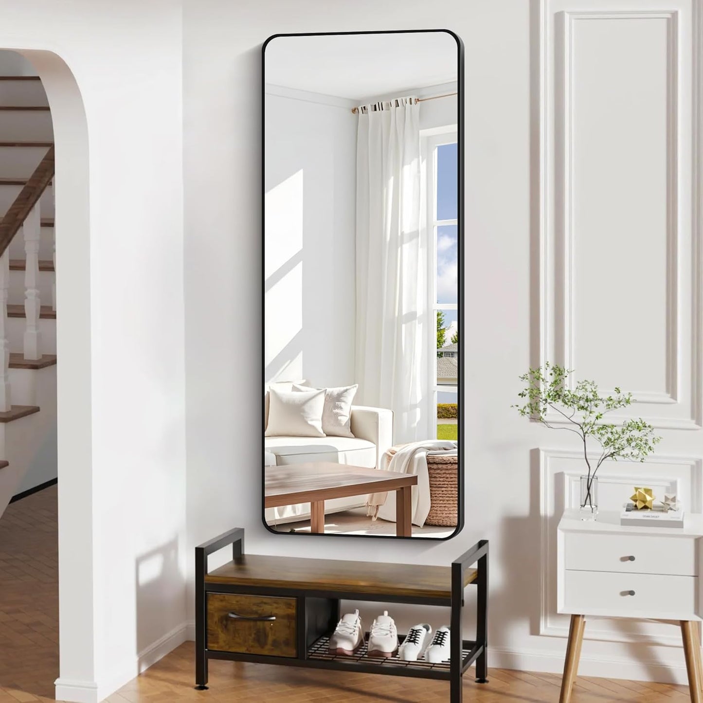 60" x 24"Bathroom Mirror, Matte Black Wall Mirror with Metal Frame, Decorative Rectangular Vanity Mirror for Bedroom Bathroom Living Room Entryway (Horizontal/Vertical)