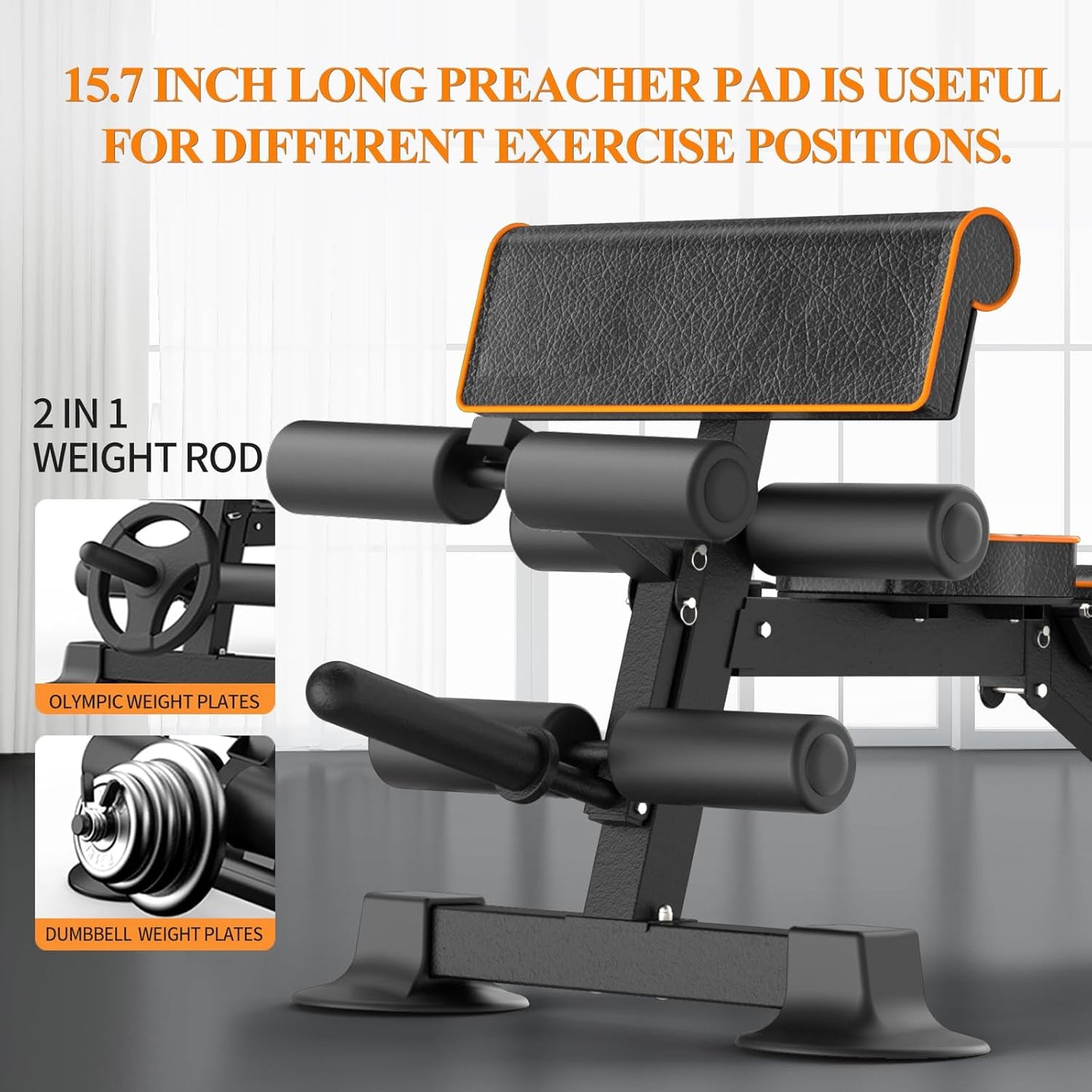 Adjustable Weight Bench, Multi-function Preacher Curl Bench for Home Gym, Foldable Leg Extension and Leg Curl Machine, weight capacity 660LBS.