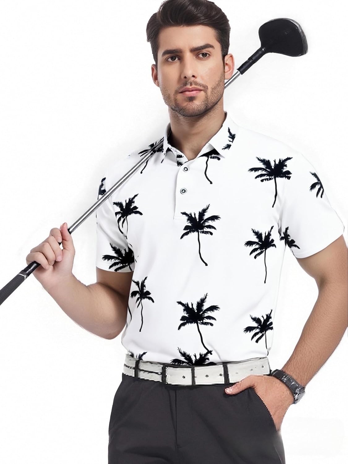 SAMERM Golf Shirts for Men Super Stretch Jacquard Dry Fit Golf Polo Moisture Wicking Short Sleeve Polo Shirts for Men