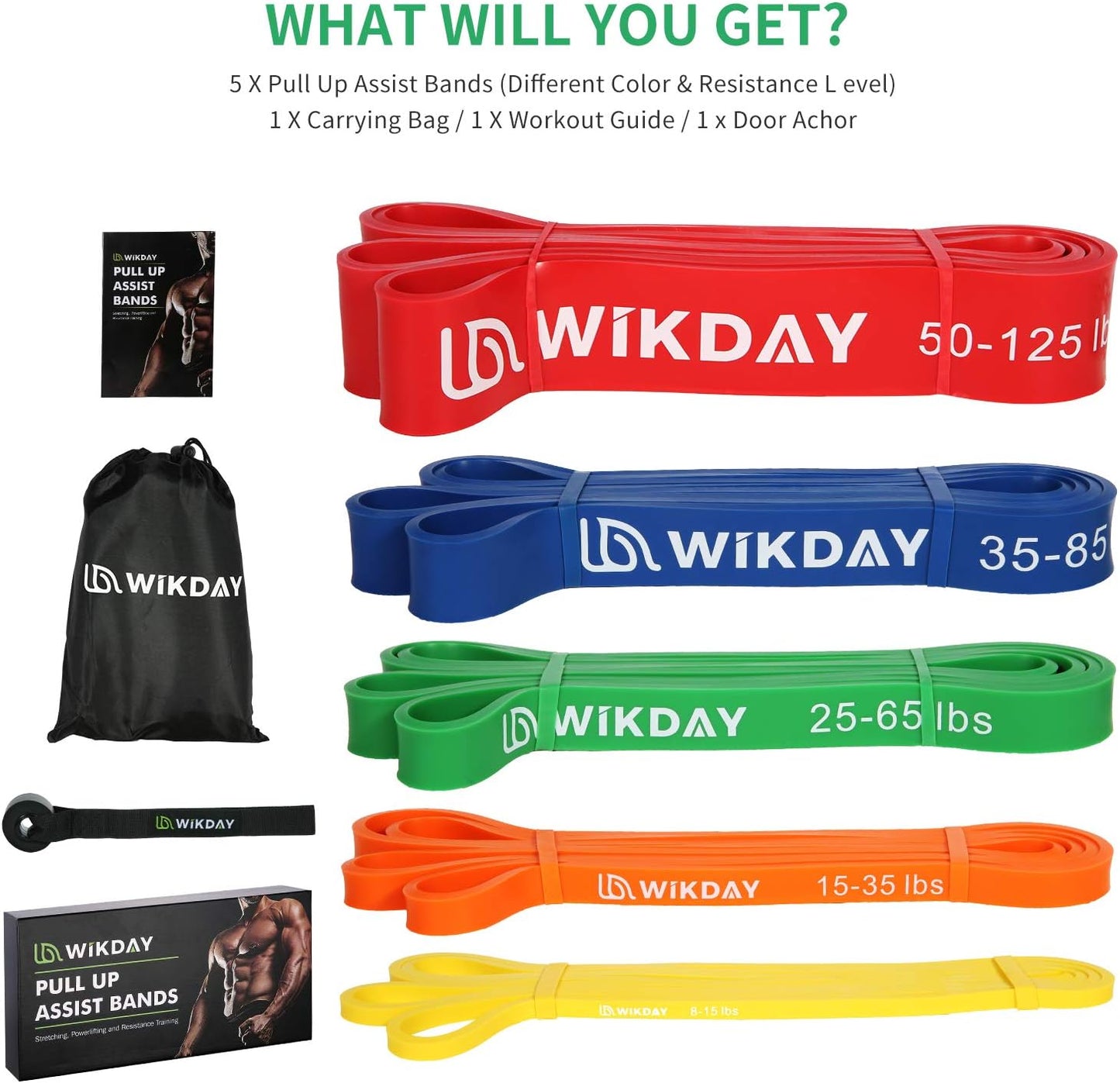 Resistance Bands, Pull Up Bands, Workout Bands for Exercise, Thick Heavy Resistance Band Set with Door Anchor, Elastic Bands for Body Stretching, Crossfit Training at Home/Gym Men & Women Women