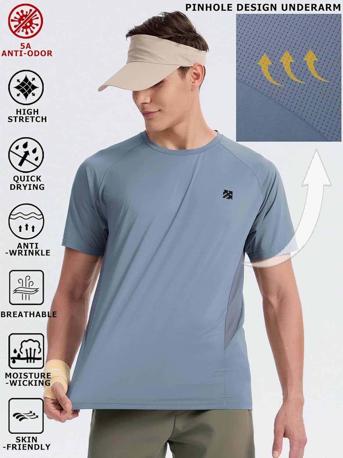 Moisture Wicking Quick Dry Soft Pickleball Workout Hiking Camping Running Shirts for Men Outdoor Sports