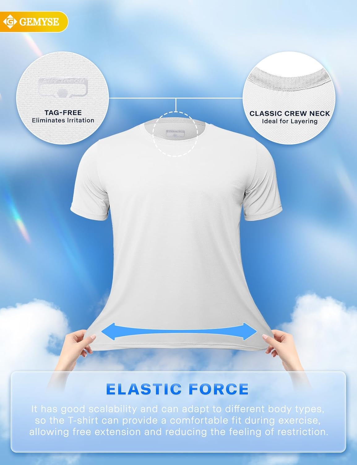GEMYSE Men's Running Short Sleeve Shirt Sun Protection Quick Dry Moisture Wicking T-Shirts UPF 50+ for Workout