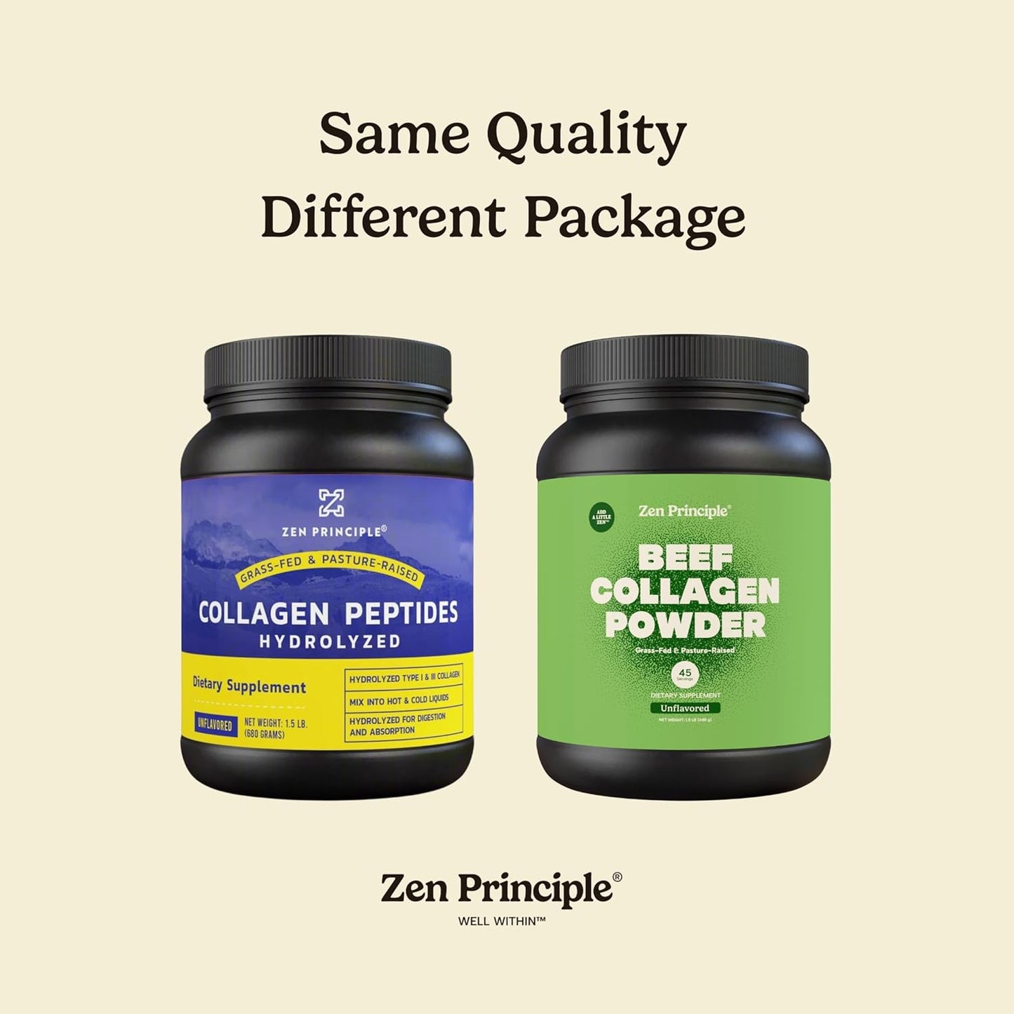 Zen Principle Grass-Fed Agglomerated Hydrolyzed Collagen Peptides 3 lb. Anti-Aging Protein Powder for Healthy Hair, Skin & Joints. Paleo and Keto Friendly, GMO and Gluten Free, Pasture-Raised Bovine.