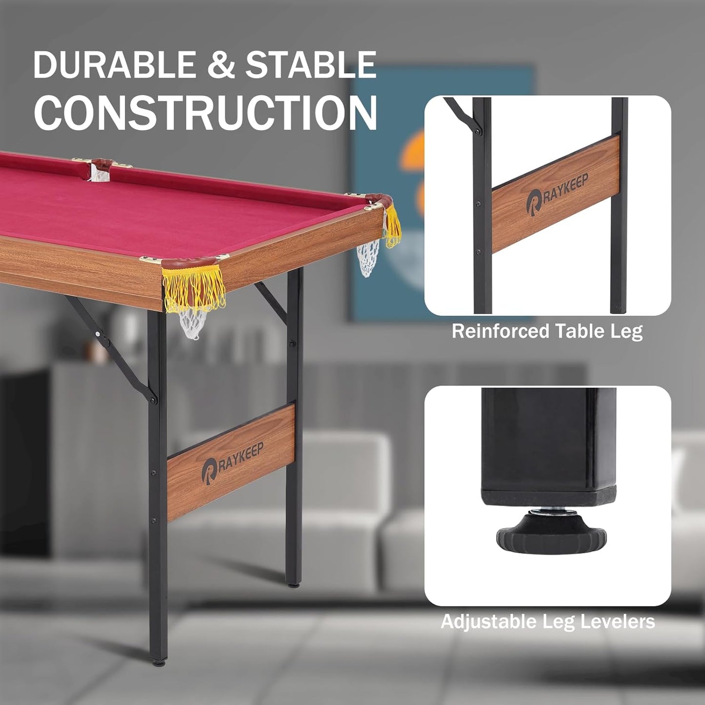 54" Portable Pool Table - Billiard Table for Kids & Adults with 2 Cues, Triangle Rack, Chalk & Brush - Compact Wooden Game Table for Home, Game Room, Indoor & Outdoor