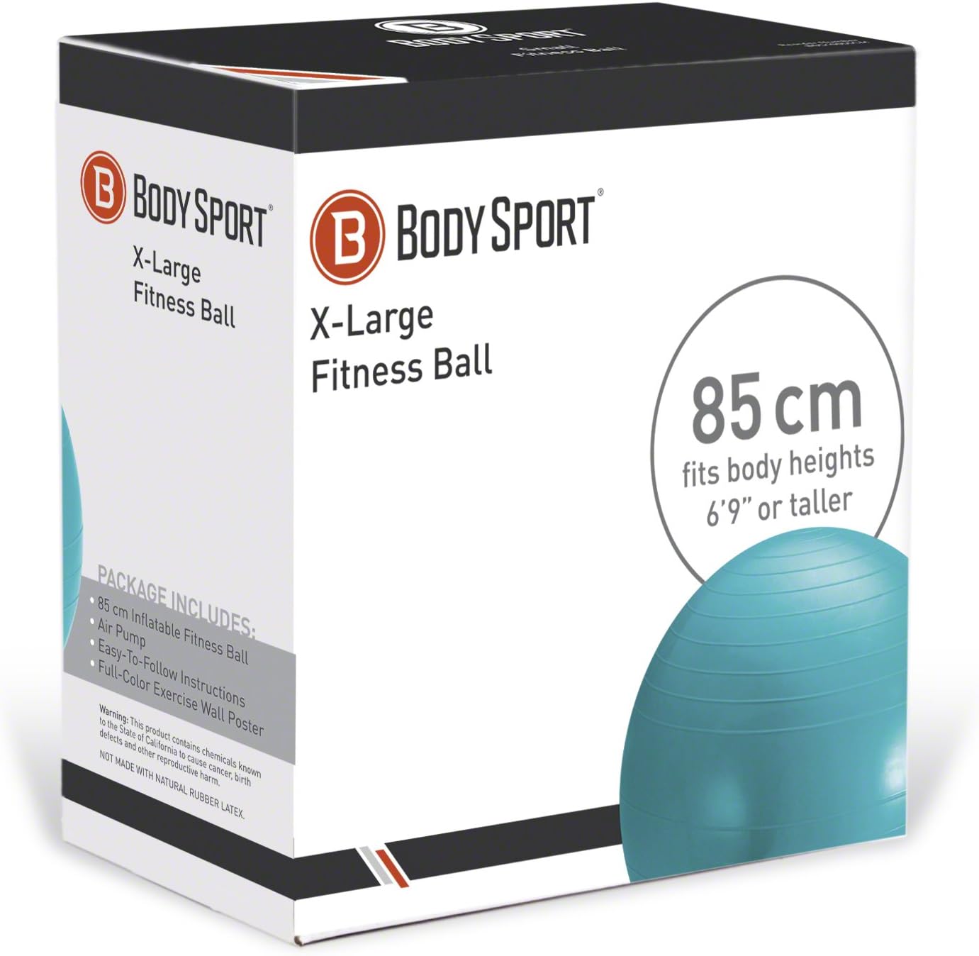 Body Sport Exercise Ball with Pump for Home, Gym, Balance, Stability, Pilates, Core Strength, Stretching, Yoga, Fitness Facilities, Desk Chairs