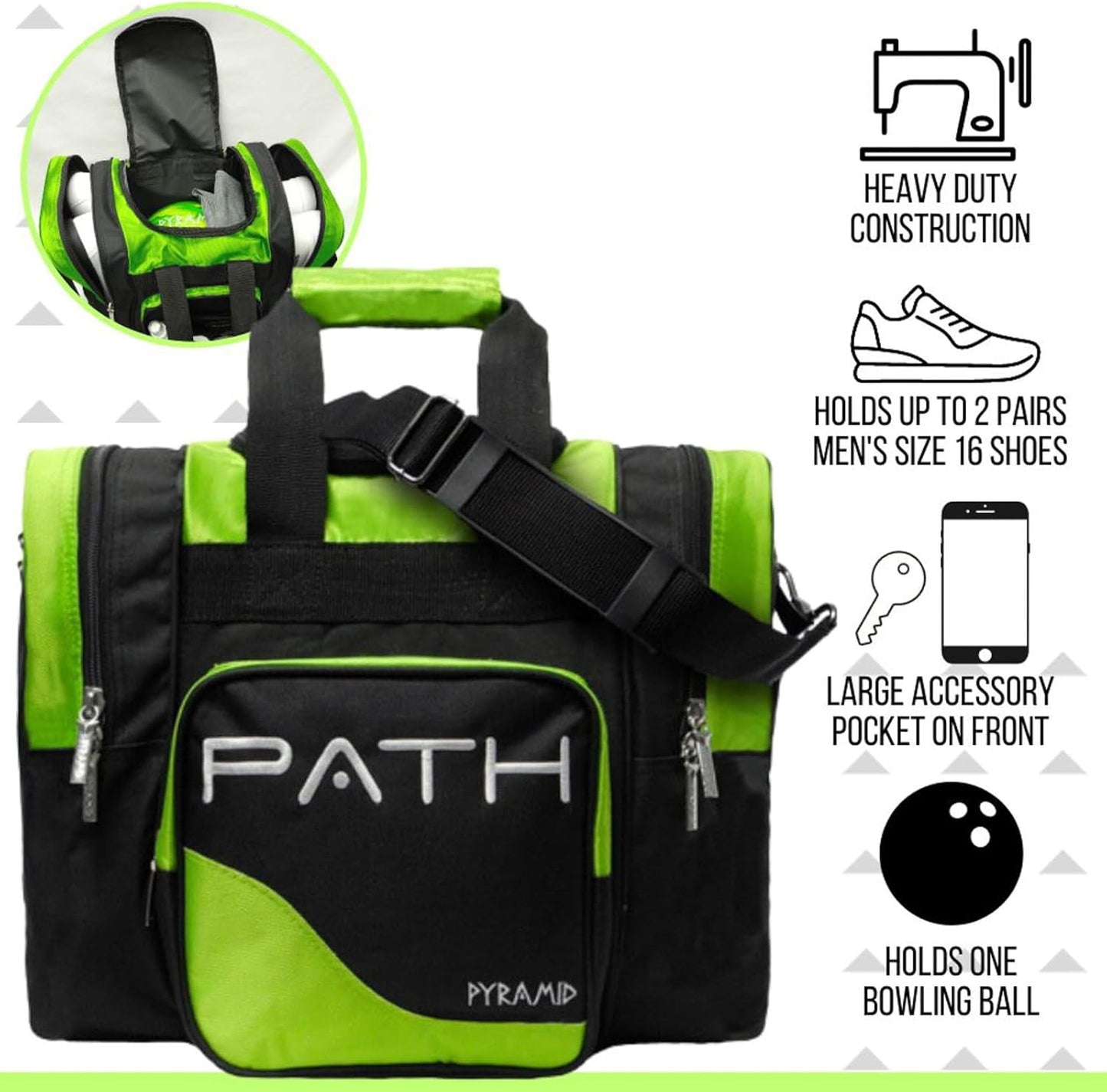 Pyramid Path Pro Deluxe Single Bowling Ball Tote - Holds One Ball, One Pair Shoes Up to Mens 15