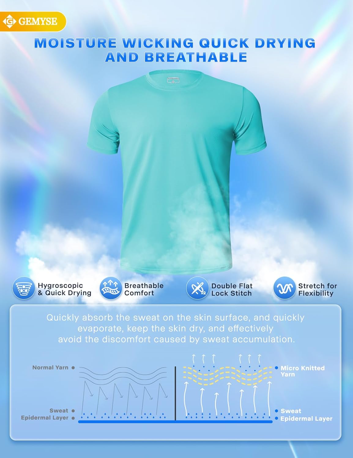 GEMYSE Men's Running Short Sleeve Shirt Sun Protection Quick Dry Moisture Wicking T-Shirts UPF 50+ for Workout