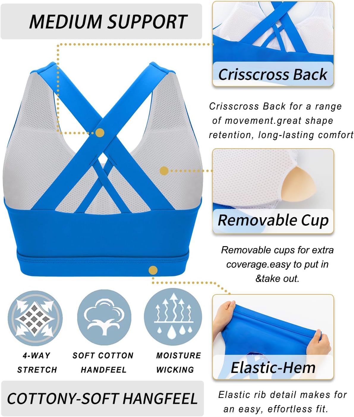 RUNNING GIRL Sports Bra for Women, Criss-Cross Back Padded Strappy Sports Bras Medium Support Yoga Bra with Removable Cups