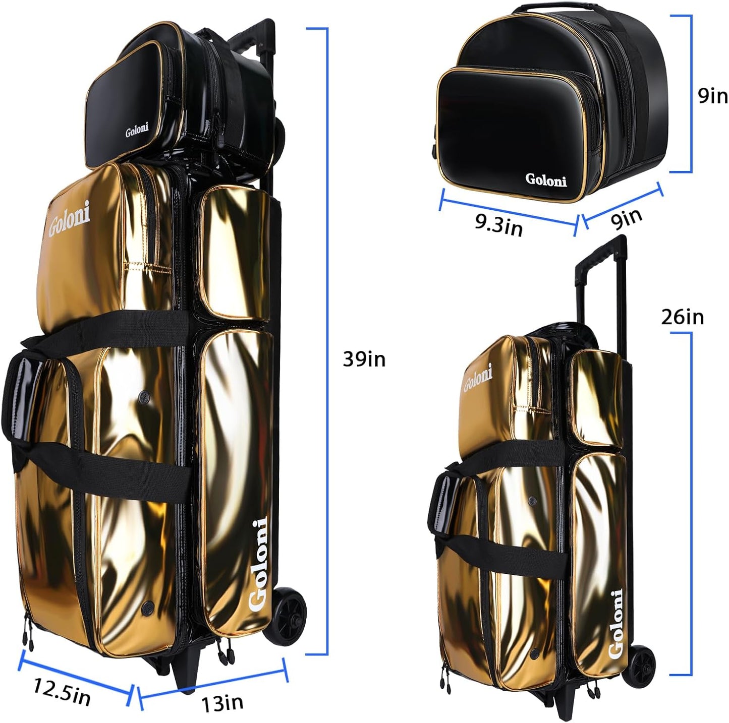 4 Ball Bowling Bags with Wheels,3 Ball Bowling Bag + 1 Ball Tote,Separate Shoe Compartment for Shoes (Up To US Men Size 16)