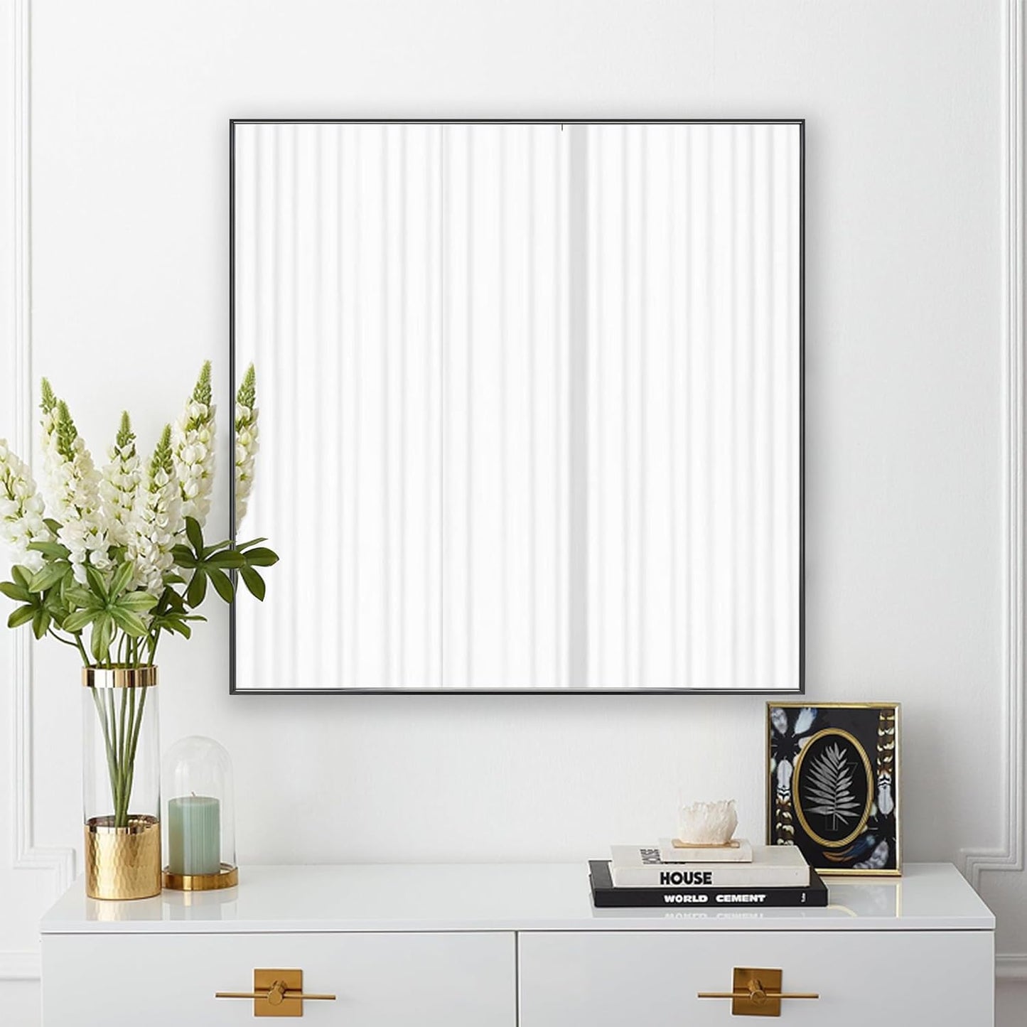 30x30 Inch Black Bathroom Mirror for Wall, Aluminum Frame Rectangle Rectangular Vanity Mirror, Modern Large for Bedroom, Living Room, Horizontal or Vertical