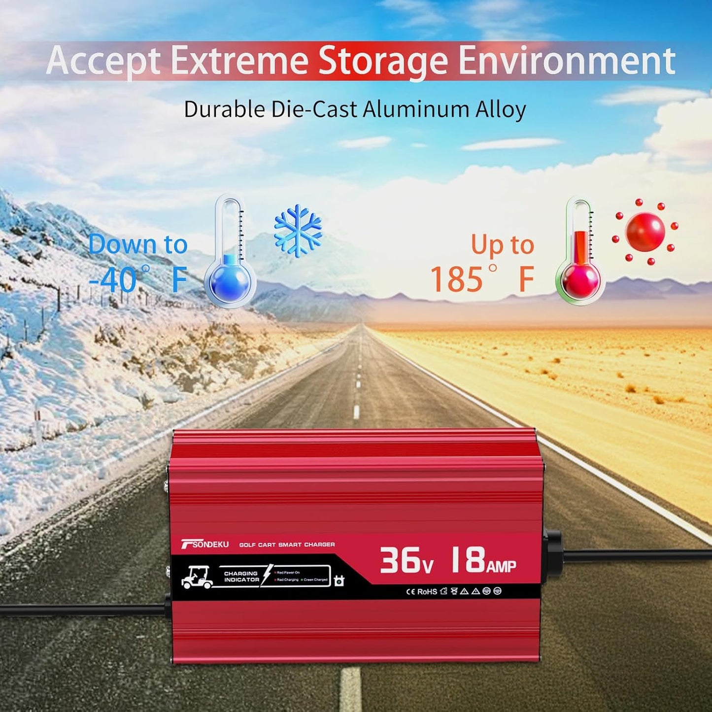 36V Golf Cart Battery Charger for EZGO TXT - 18 AMP, Upgrade Trickle Charger Tech, 4-6 hrs Fast Charge! Replace EZGO Charger with D - Plug, 16FT Cord, Aluminum Alloy Sturdy Shell