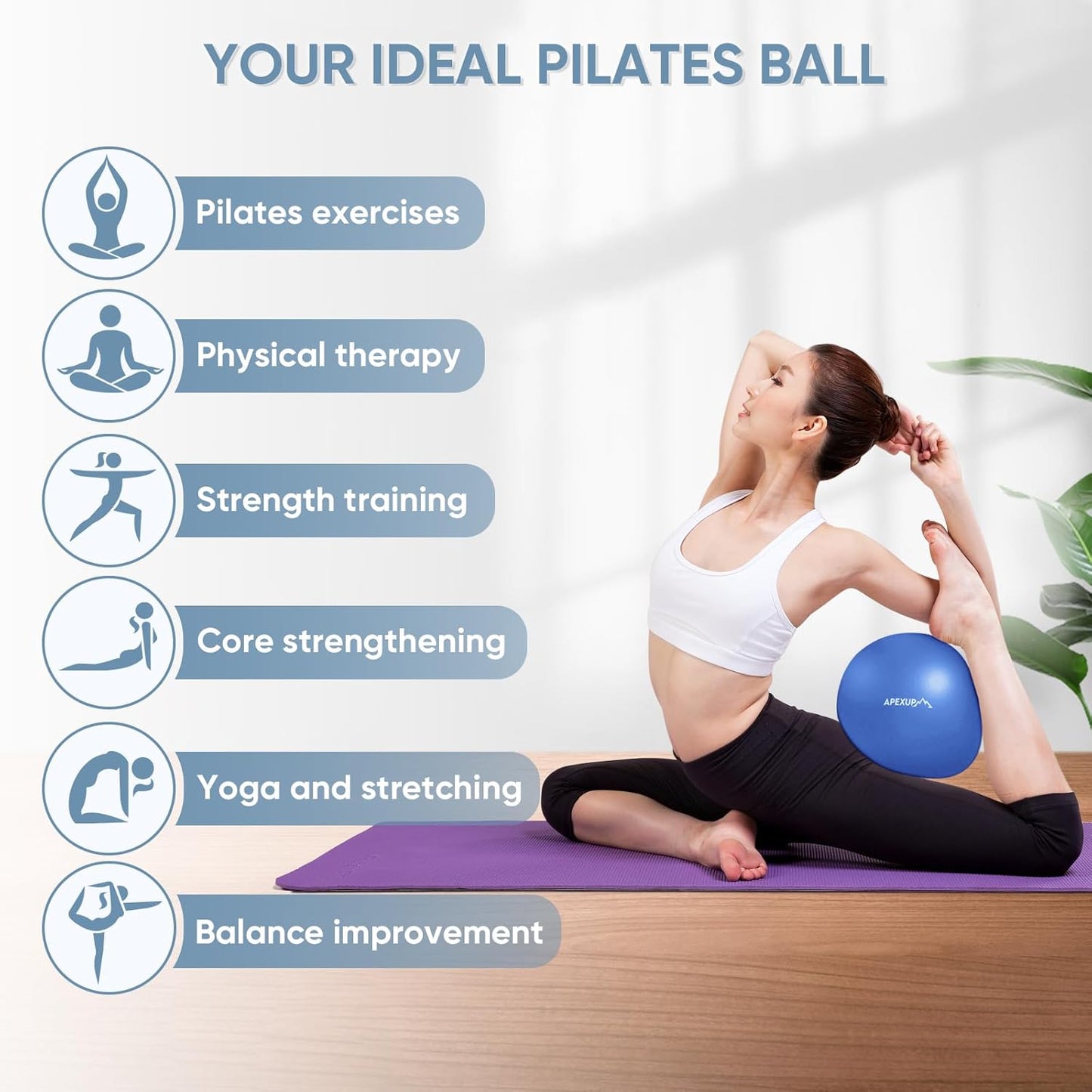 APEXUP Yoga & Pilates Ball - Anti Slip Heavy Duty Gym Ball for Fitness, Balance & Core Workout