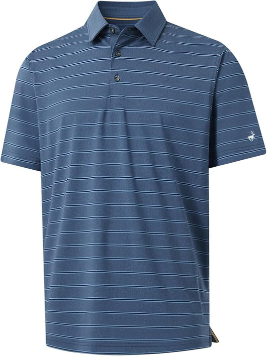 Rouen Polo Shirts for Men Dry Fit Performance Heather Stripe Golf Polo Moisture Wicking Lightweight Breathable Golf Shirts