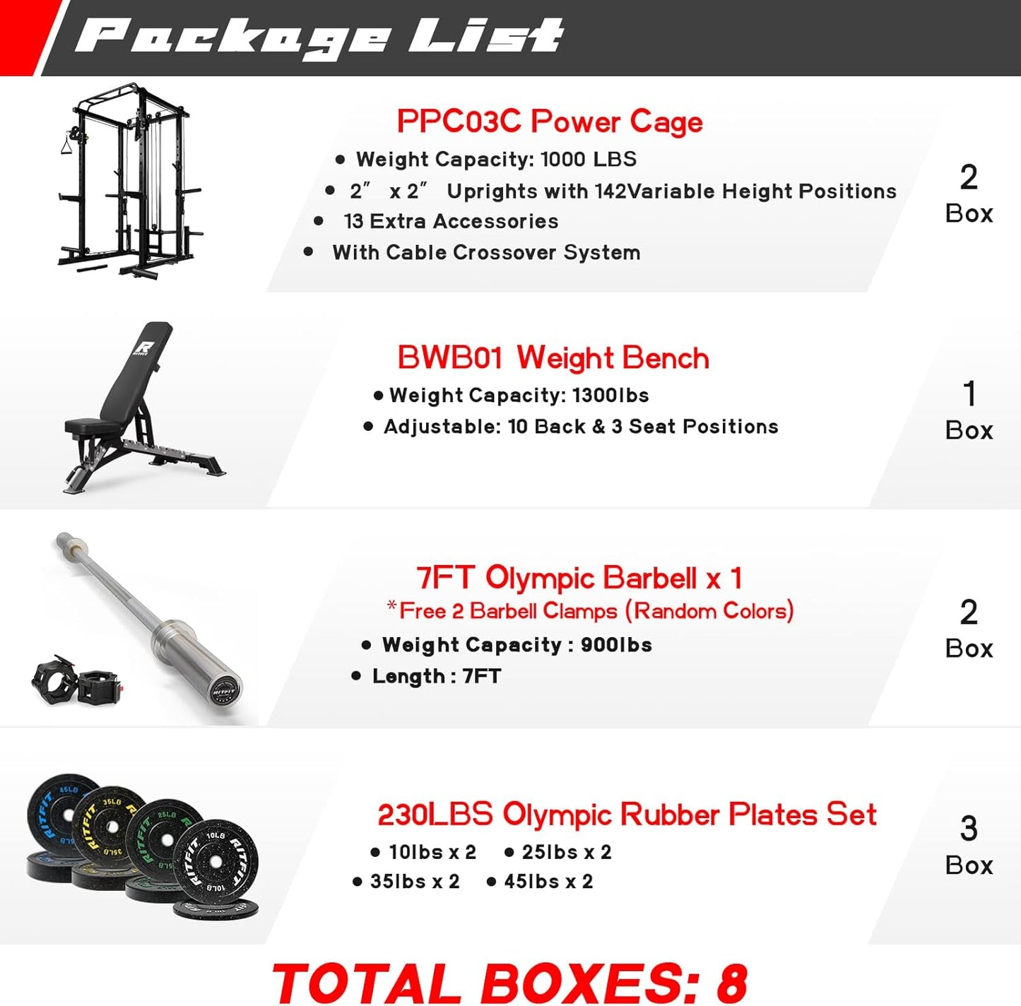 RitFit Power Cage with Optional LAT PullDown/Cable Crossover, 1000LB Squat Rack for Home & Garage Gym, with Weight Storage Rack and More Training Attachments, ASTM-Certified