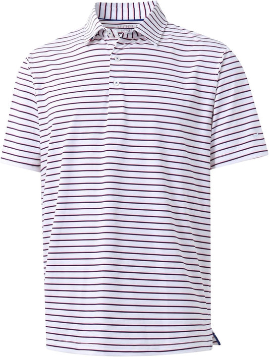 Rouen Mens Polo Shirts Short Sleeve Dry Fit Performance Moisture Wicking Causal Striped Polo Collared Golf Shirts for Men