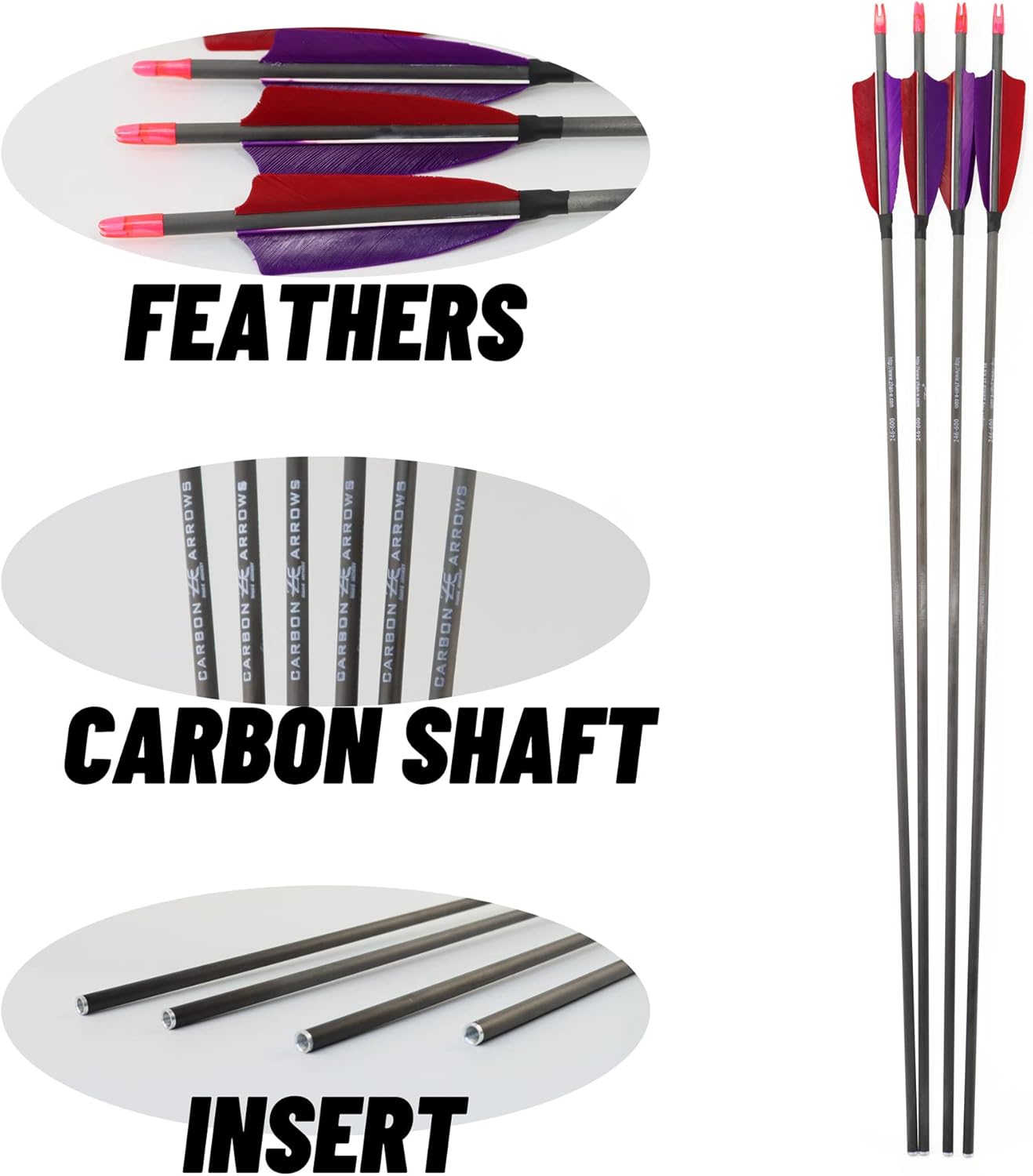 600 Spine Pure Carbon Arrows with Real Turkey Feathers Removable 100 Grain Tips Plastic Nocks for Archery Target Hunting