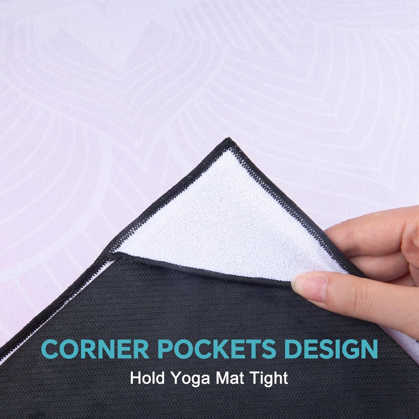 QiyI Yoga Mat Towel with Corner Pockets, Non Slip Sweat Absorbent Hot Yoga Towels, Soft Yoga Blankets with Travel Bag, Skidless Mat Cover for Workout, Gym, Fitness - 70"x26", Purple Mandala