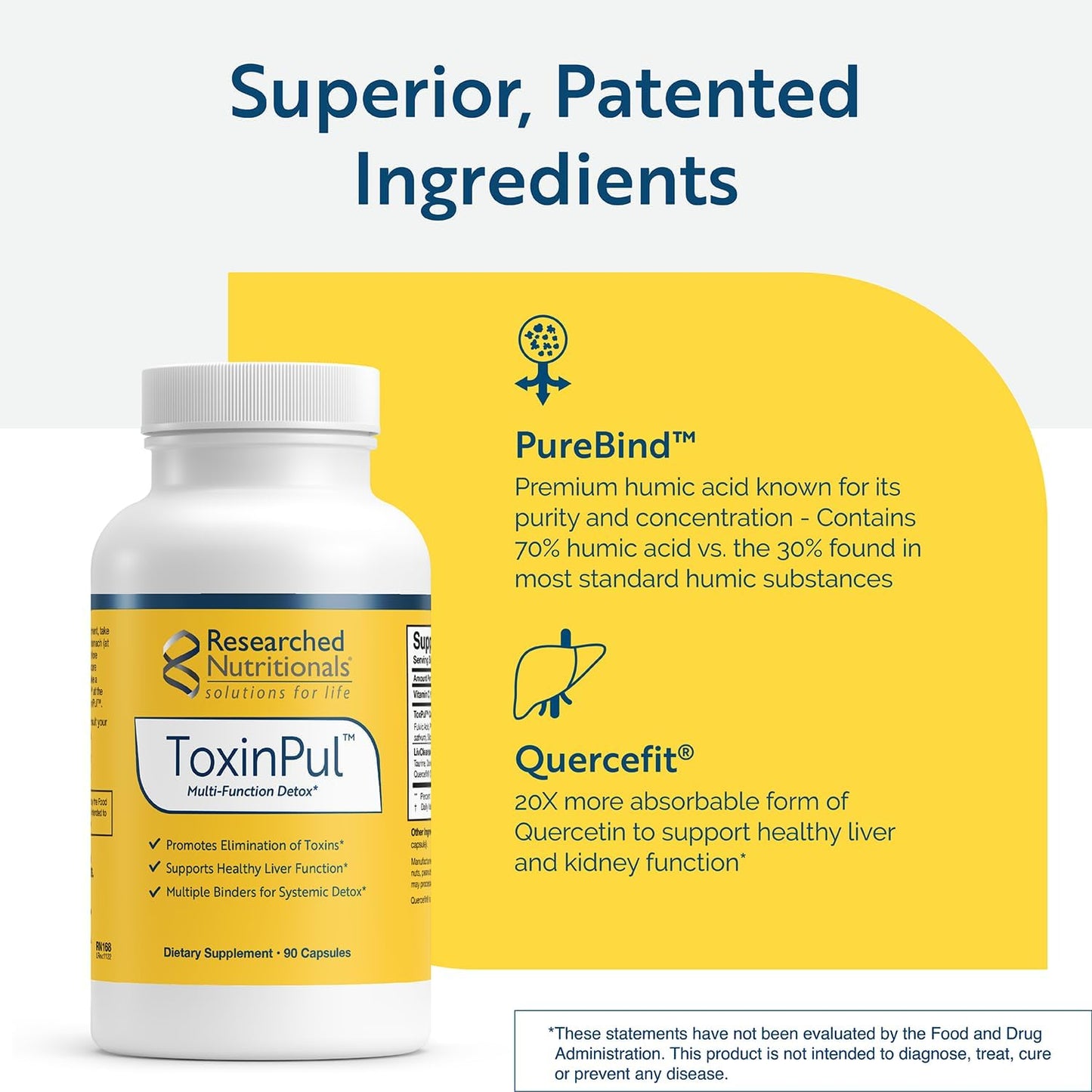 Researched Nutritionals ToxinPul Binder & Detox Cleanse Support - Humic Acid, Fulvic Acid, Cilantro, Dandelion Root & Chlorella to Help Supports Healthy Toxin Removal (90 Capsules)