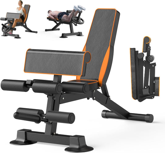 Adjustable Weight Bench, Multi-function Preacher Curl Bench for Home Gym, Foldable Leg Extension and Leg Curl Machine, weight capacity 660LBS.