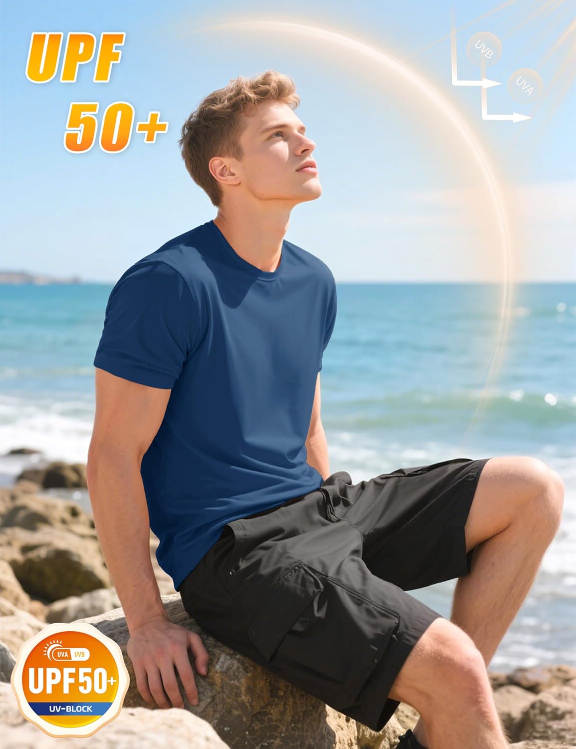 KEFITEVD Men's Short Sleeve UPF 50+ Sun Protection Shirts Quick Dry Rashguard Swim Shirt SPF Workout Fishing Athletic T-Shirt