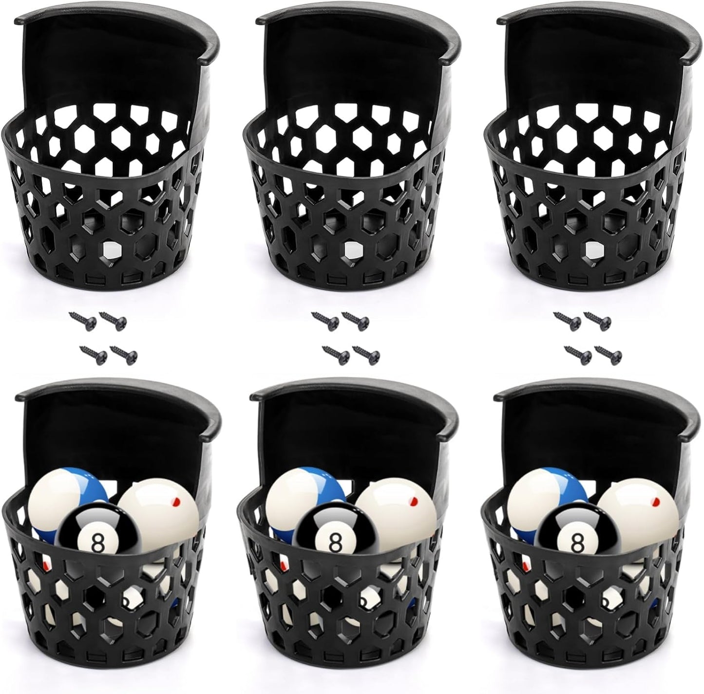 6 Pack Pool Table Pockets, Heavy Duty Billiard Set Including 4 Corner and 2 Side Pockets