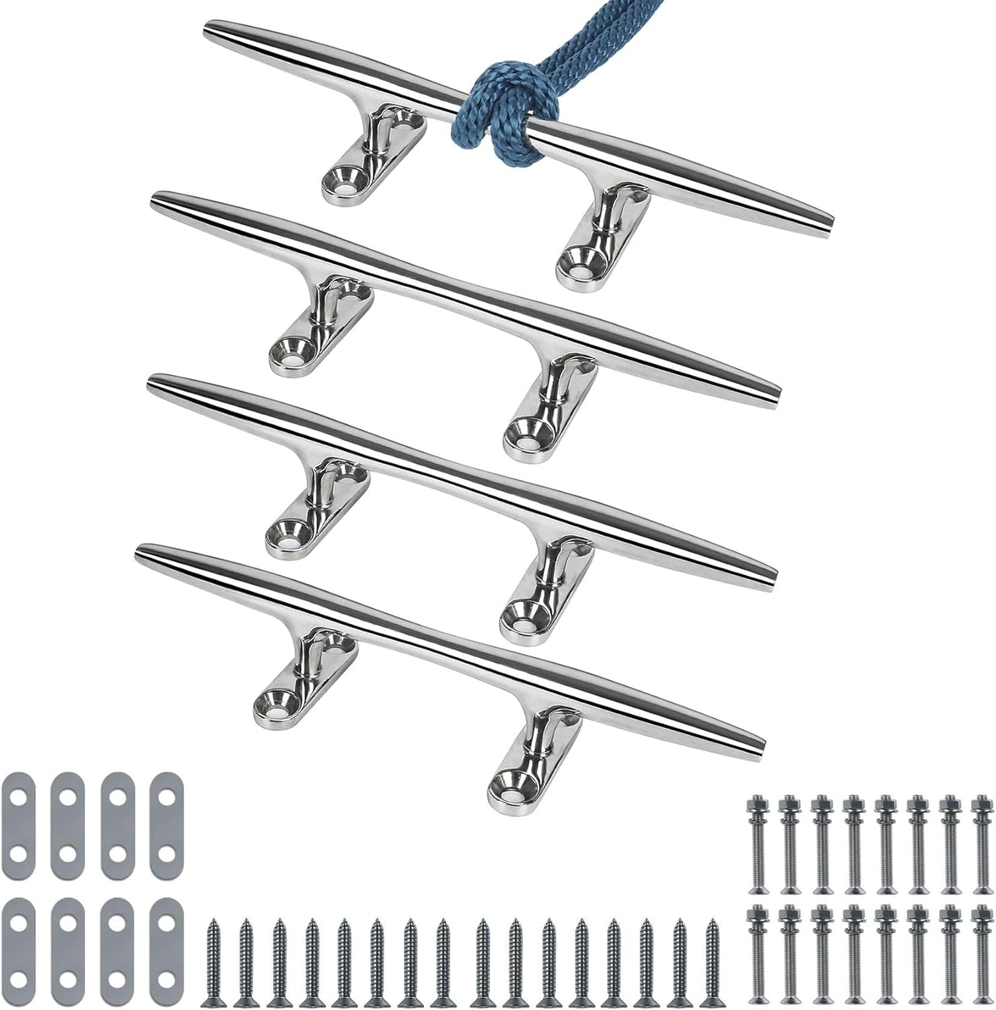 Boat Cleat 6 Inch 316 Stainless Steel, Dock Cleat 8 Inch Heavy Duty Open Base Include Screws, Boat Dock Cleats 10 Inch with Backing Plate for Boats, Kayak, Marine, Deck and Decor(2,4,6 Pack)