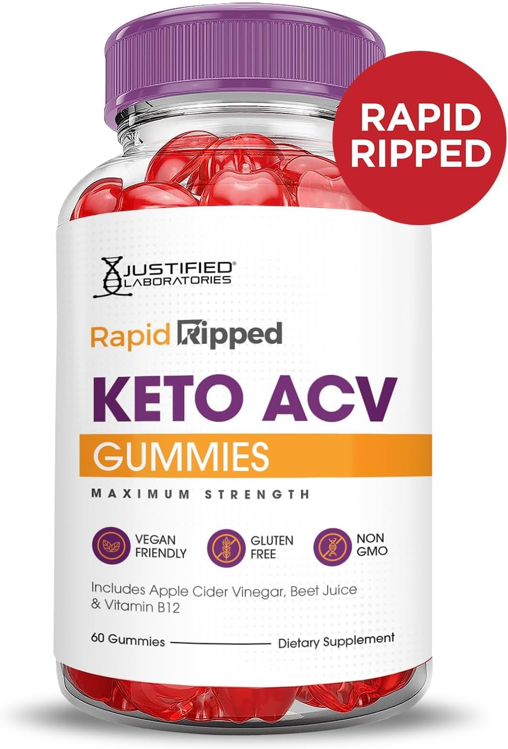 Justified Laboratories Rapid Ripped Keto ACV Gummies Advanced Formula 1000MG Rapidripped Keto Gummies Apple Cider Vinegar Formulated with Pomegranate Beet Juice Powder B12 Vegan Non GMO 60 Gummys