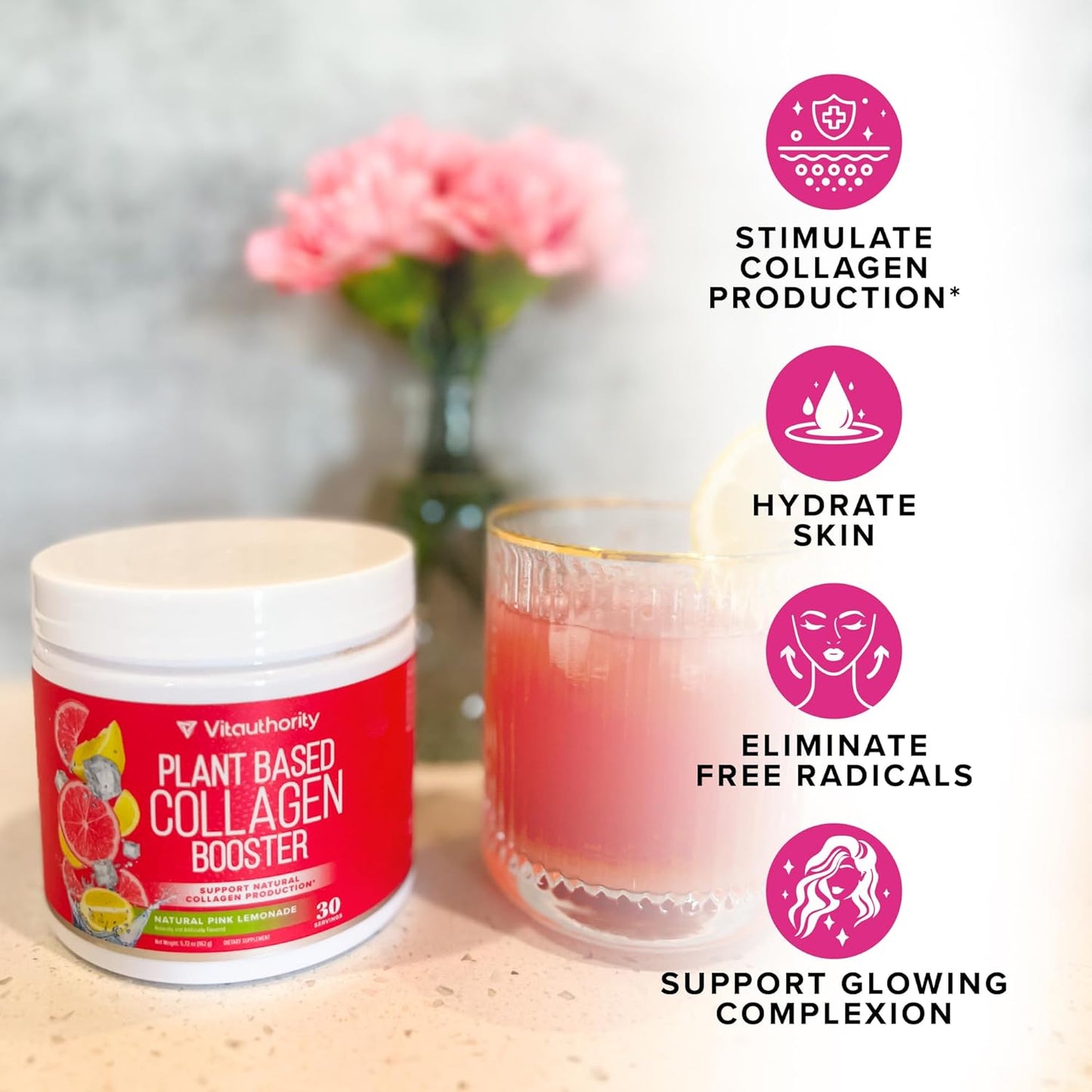 Vitauthority Vegan Collagen Powder for Women - Plant Based Collagen Supplement for Women with Proprietary Vegan Hair Skin and Nails Vitamins - Vegetarian Collagen Powder with Hyaluronic Acid
