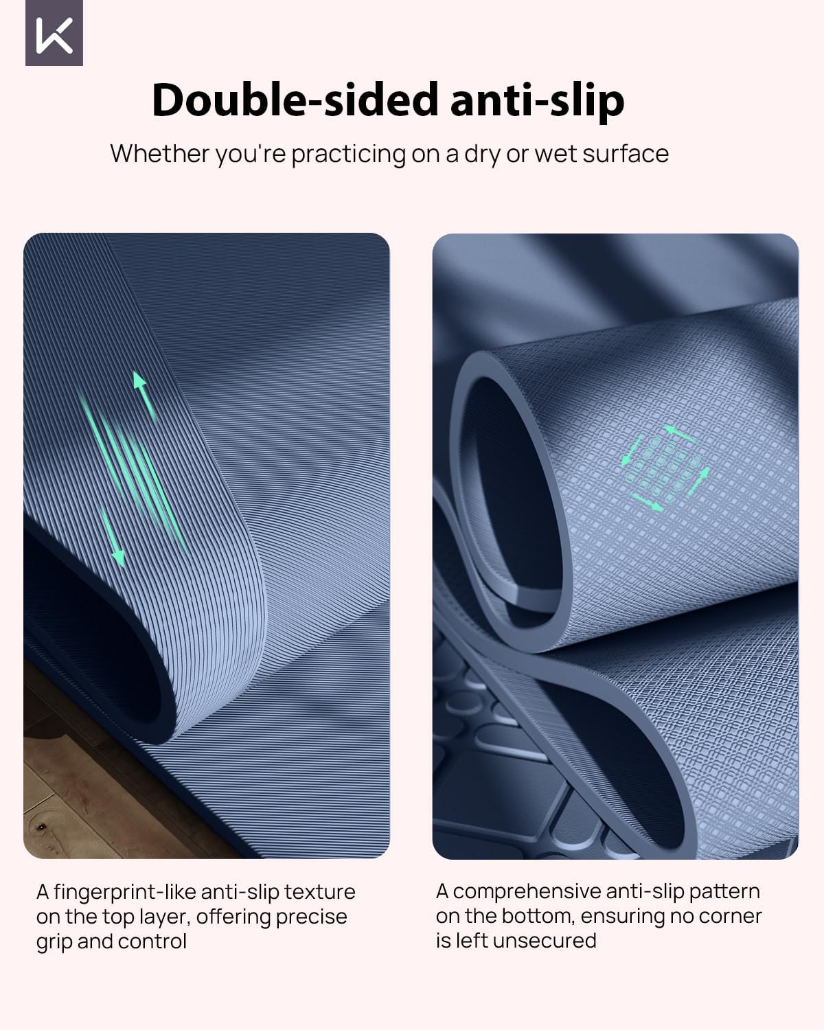 KEEP Yoga Mat, 32" Extra Wide Exercise Mat with Strap for Men and Women, 7mm Thick Double-Sided Non-Slip Eco-friendly Yoga Mat for Pilates, Workout and Fitness