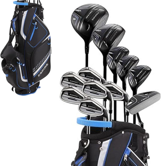 19 Piece Men's Complete Golf Club Package Set with Titanium Driver, #3 Fairway Wood, 3-4-5 Hybrids, 6-SW Irons, Putter, Stand Bag, 5 H/C's - Choose Options!
