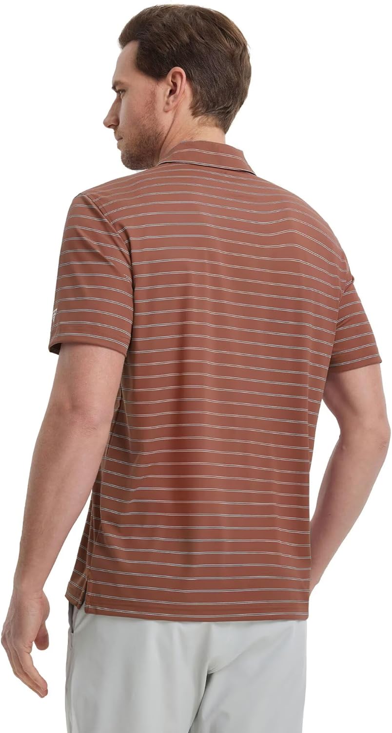 M MAELREG Mens Striped Golf Shirts Short Sleeve Silk-Like Touch Water-Resistant Breathable Soft Collared Polo Shirts for Men